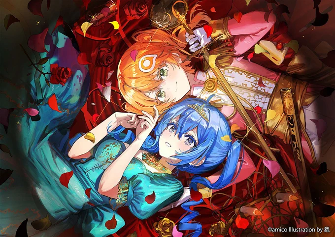 あみあみさんの「#花ざかりのあみこ」シリーズ、5月のイラストを担当しました!薔薇(バラ)をテーマに、凜々しいあみこちゃんと、お姫様りるこちゃんが寄り添うシーンを描かせていただきました。グッズにもなりますので、ぜひご覧いただけると嬉しいです! 