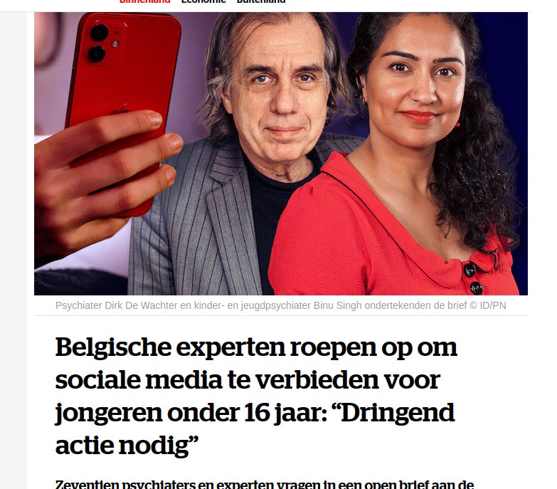Weer een nieuw verbod in de maak…weer onder het mom van een nobel motief: ‘onze kinderen beschermen’. 

‘Experten’ stellen een verbod op sociale media voor voor jongeren onder de 16.

Ik vind dat een slechte oplossing voor een veel groter probleem. 

Niet omdat jongeren geen