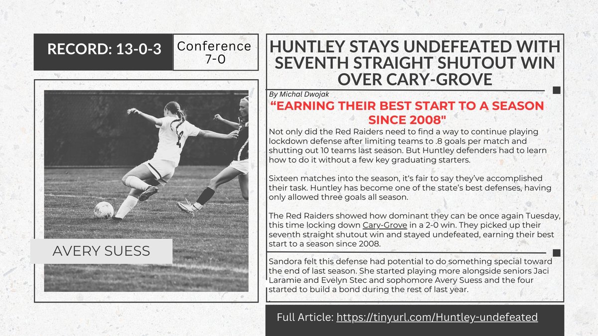 averysuess's tweet image. Proud to be part of this backline! Grateful to work alongside these amazing seniors (and team)--holding it down game after game. 11 shutouts, still undefeated. There’s still a lot of work to be done, but we’re staying locked in! #HuntleySoccer #LockdownDefense #2027recruit Story