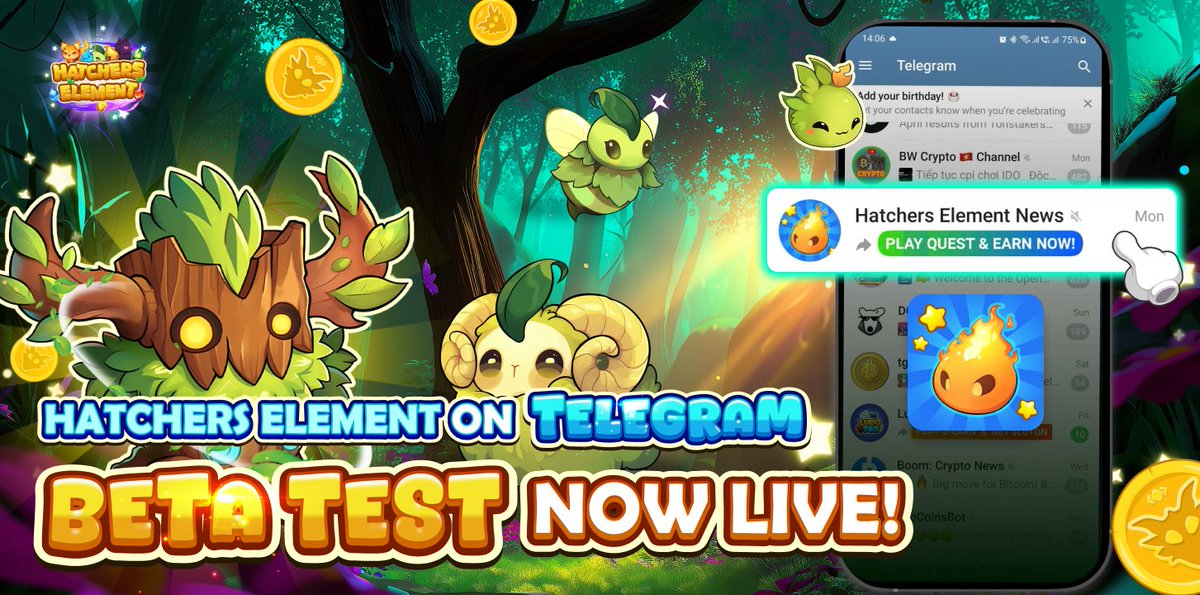 HatchersElement's tweet photo. ⭐️ Hatchers Element on Telegram – Beta Test Now Live!⭐️

🔔 Something exciting is hatching inside Telegram… 
We’re rolling out a Beta Test for Hatchers Element on Telegram — jump in now and be the first to explore what’s coming! 🚀

⭐️ Star Payment is Here - The Star payment feature is still evolving with improvements in progress.
☄️ And that’s just the beginning — more exciting features are unlocking in the Telegram Beta Test:
🌟 TON payment integration is on the way
🌟 Achievement system to earn extra $HATCHER
🌟 Expanding Ref.Race — connect with friends

 ⌛ The Beta Test runs from May 7 to May 31 — don’t miss your chance to join early! ⌛

🔣🔣 Join the Telegram testing squad now (https://t.co/chuCEHxIcP) 🔣🔣