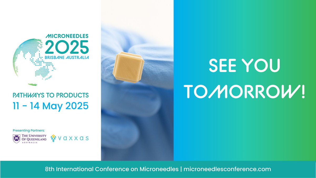 See you tomorrow! #Microneedles2025 kicks off, bringing together 250+ global leaders in microarray patch technology.
📅 11 – 14 May
📍 Brisbane Convention and Exhibition Centre
Don’t miss the future of drug delivery &amp; diagnostics.
Final chance to register:
microneedlesconference.com/pages/registra…