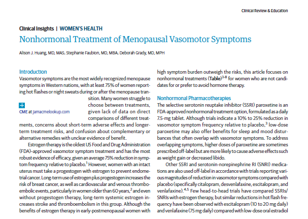 Alison Huang, MD, MAS (@alisonhuangmd) on Twitter photo Estrogen therapy remains the most effective treatment for menopausal vasomotor symptoms, but our <a href="/JAMAInternalMed/">JAMA Internal Medicine</a> insights article describes evidence-based non-hormonal treatment options for women who are not candidates for or wish to avoid hormones:
doi.org/10.1001/jamain… Estrogen therapy remains the most effective treatment for menopausal vasomotor symptoms, but our <a href="/JAMAInternalMed/">JAMA Internal Medicine</a> insights article describes evidence-based non-hormonal treatment options for women who are not candidates for or wish to avoid hormones:
doi.org/10.1001/jamain…