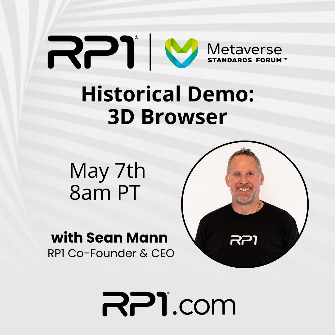 RP1 (@rp1browser) on Twitter photo Join the <a href="/Metaverse_Forum/">Metaverse Standards Forum</a> to experience RP1’s 3D browser with the Network Requirements group!
😎 Hop in via VR or desktop - members welcome!
RSVP: metaverse-standards.org/event/rp1s-3d-…
#metaverse #spatialinternet #webxr #metaversebrowser #VirtualReality #augmentedreality #digitaltwin #RP1 Join the <a href="/Metaverse_Forum/">Metaverse Standards Forum</a> to experience RP1’s 3D browser with the Network Requirements group!
😎 Hop in via VR or desktop - members welcome!
RSVP: metaverse-standards.org/event/rp1s-3d-…
#metaverse #spatialinternet #webxr #metaversebrowser #VirtualReality #augmentedreality #digitaltwin #RP1