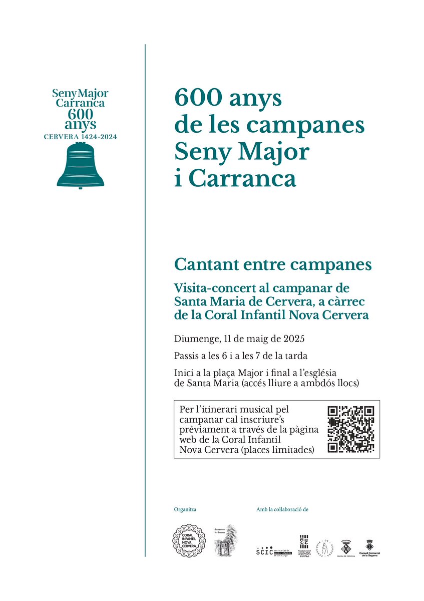 Diumenge, "Cantant entre campanes", visita-concert al campanar de Santa Maria de #Cervera