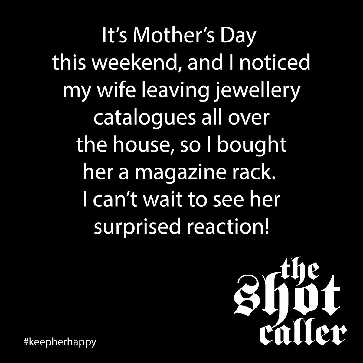 RealCaseyDiaz's tweet photo. Ok Captain obvious…she really thought I wouldn’t get the hint. For more marriage advice keep listening to The Shot Caller Podcast. #mothersdaygifts #mothersday #captainobvious #marriagebootcamp #happymothersday❤️ #marriageadvice #theshotcaller https://t.co/yb9e2W8gRa