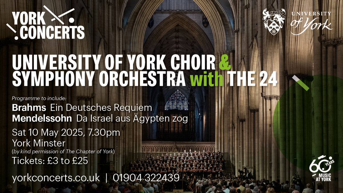UoYConcerts's tweet image. Join @The24choir and @UniOfYork Choir and Symphony Orchestra for our season finale at the awe-inspiring @York_Minster this Saturday!
Experience Brahms' #GermanRequiem conducted by @ifagiolini in this deeply Romantic programme 🌟
🎫 Books tickets now >> bit.ly/3GIX8FO