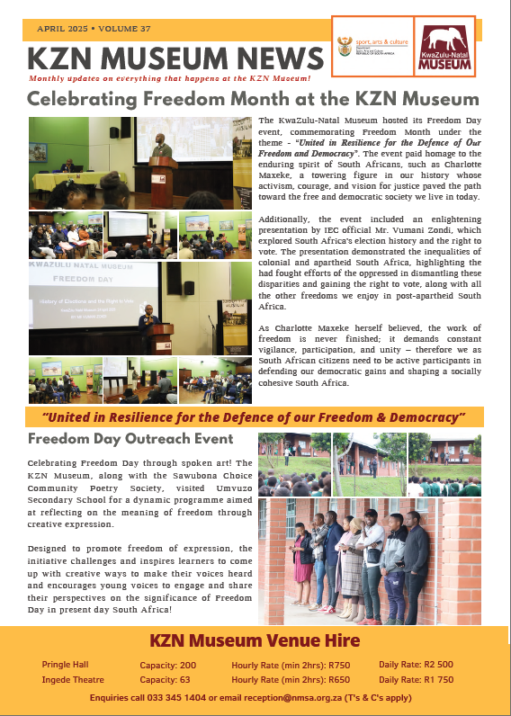 Get the latest news from the KZN Museum in the April 
 edition of our monthly newsletter. See link below.
nmsa.org.za/10-news/809-ap… 

#kznmuseum #newsletter #latestnews