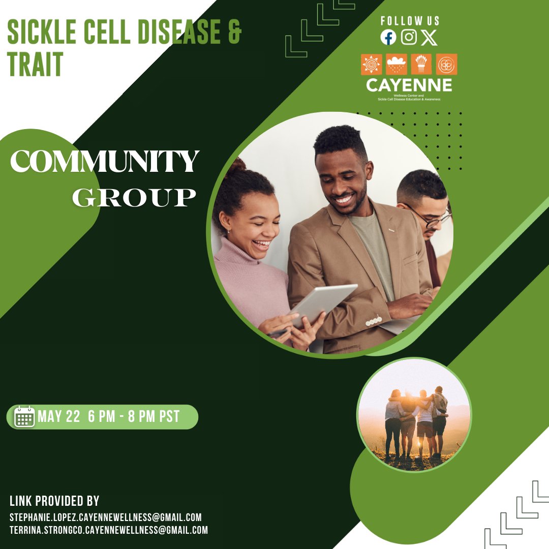 Living with #SickleCell or carry the trait?
You're invited to a safe, empowering space to connect and share.

📅 May 22 | 🕕 6–8 PM PST
Contact your regional CHW Stephanie or Terrina for direct link

#SickleCellTrait #CayenneWellness #CommunityGroup