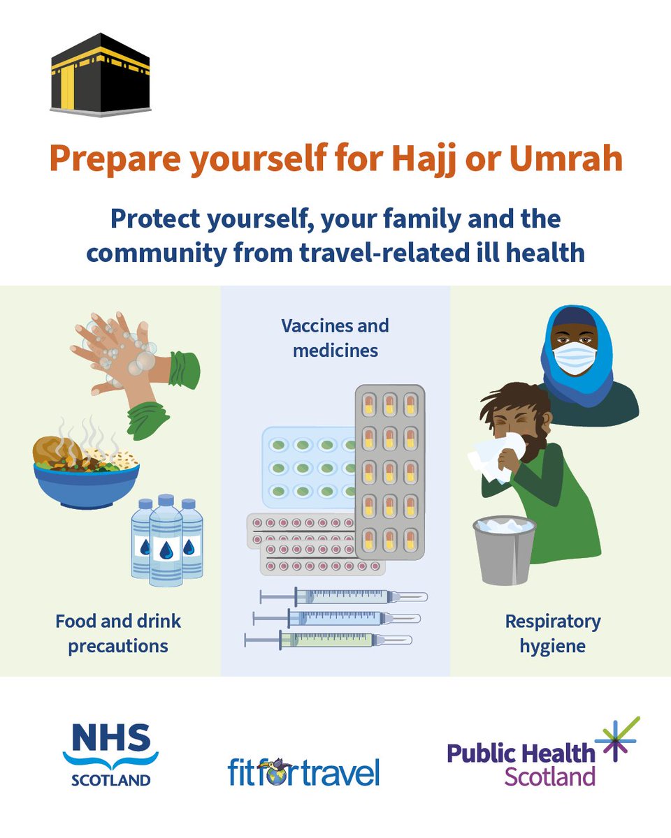 If you’re planning to perform Hajj or Umrah, visit fitfortravel.nhs.uk for health information on how to protect yourself, your family and the community from travel-related ill health.
 
#Fit4Travel