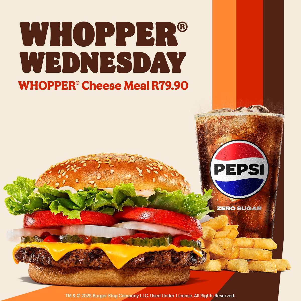 Slay your cravings 👌👑 it’s Whopper® Wednesday, and we came to conquer, enjoy a lovely Whopper® with cheese  at any BK® in store or at our drive-thru. ❤️🍔👑