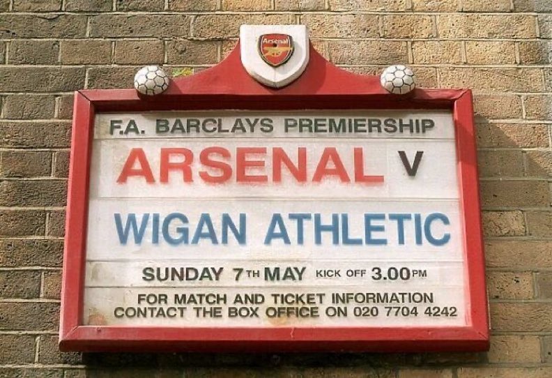TheN5News's tweet image. 7th May 2006: The fixture board displays the Wigan Athltic match, the last at Highbury

@Arsenal