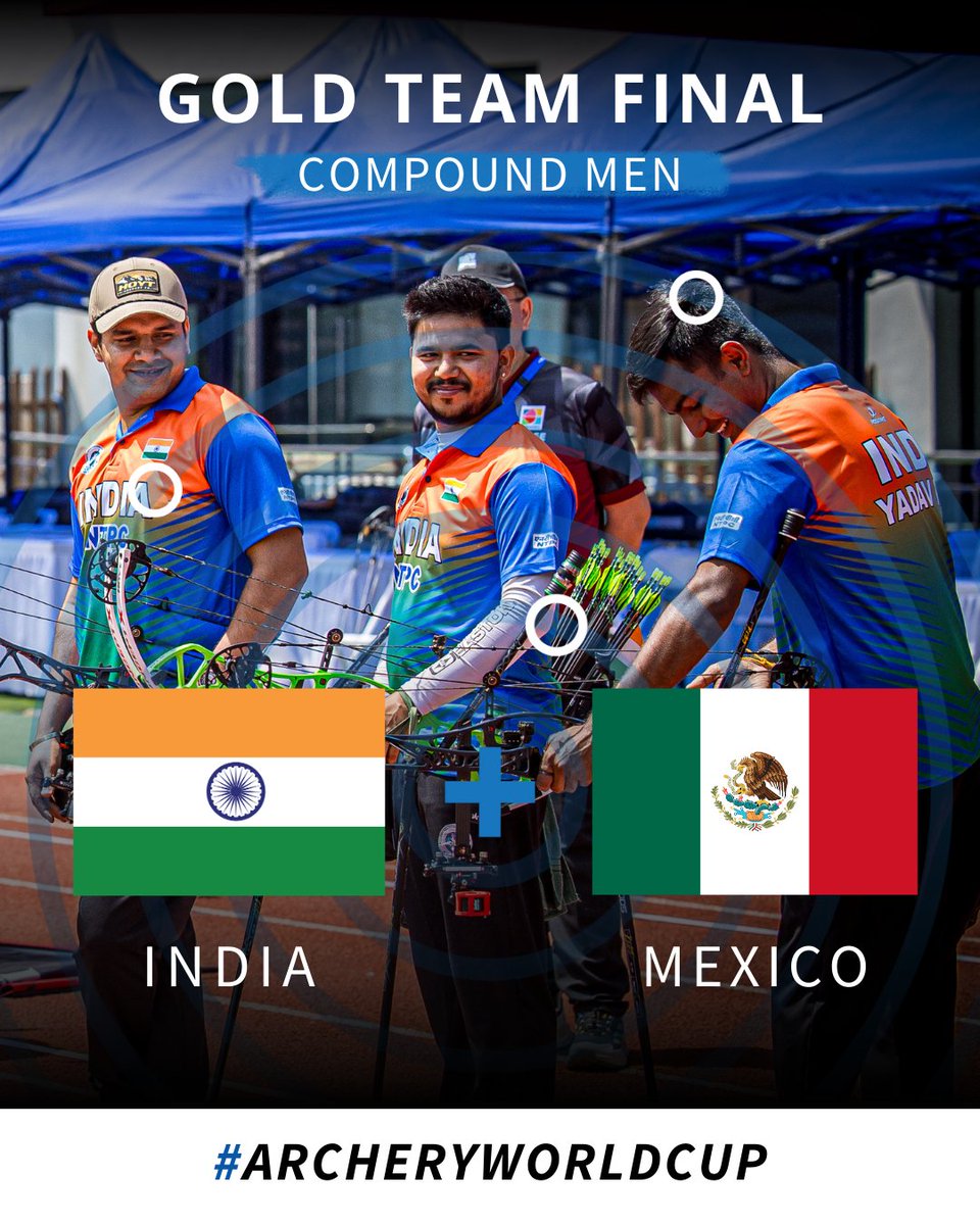 worldarchery's tweet photo. Double showdown loading… 🔥
Both compound team golds will be decided between India and Mexico in Shanghai. 🇮🇳🇲🇽

#ArcheryWorldCup #archery https://t.co/I7OYx2Gjn4