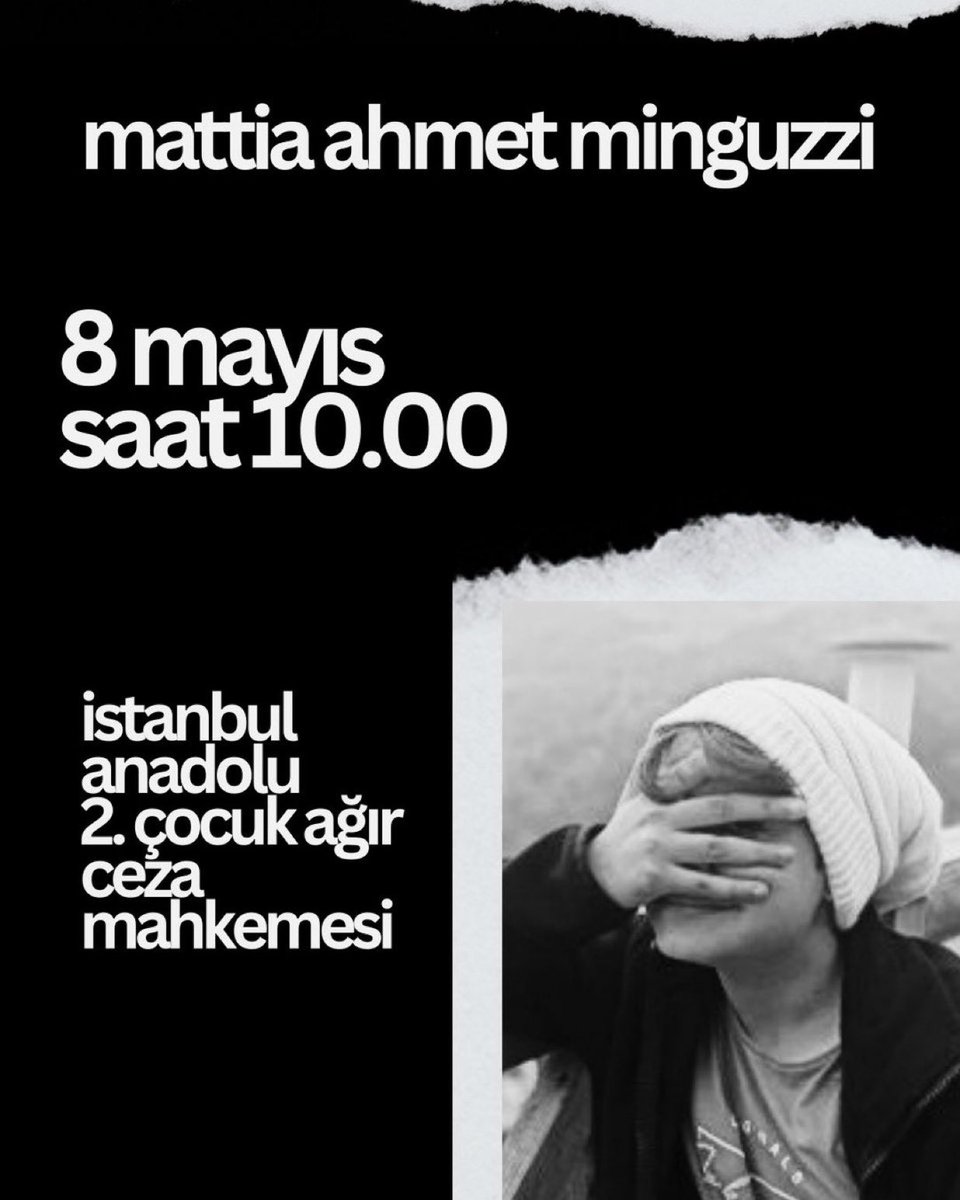 Sesimiz gür çıkınca  SSÇ seviciler pustu, sesleri kesildi. 
Daha da gür çıkmalı, ülke tarihinin emsal davası olmalı!!!

 🗓️ 8 Mayıs 2025
⏰ 10.00
📍İstanbul Anadolu 2. Çocuk Ağır Ceza  
Mahkemesi, Kartal

#MattiaAhmetMinguzzi 
#MattiaAhmetMinguzziicinadalet