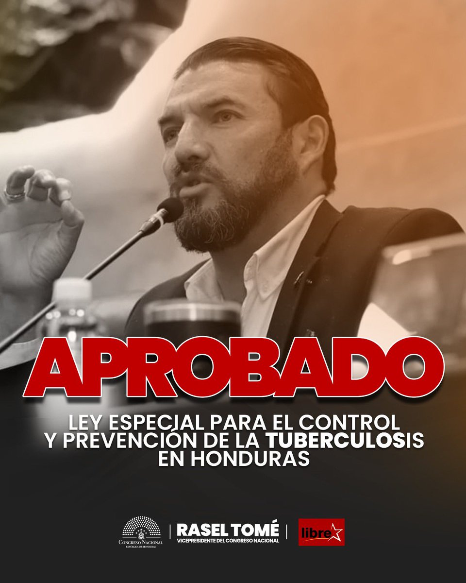 Rasel Tome (@raseltome) on Twitter photo "La tuberculosis se cura con medicamentos, pero solo se derrota con voluntad política. ¡Y hoy, Honduras elige vencer!"
Por unanimidad aprobamos la Primera Ley Especial Contra la Tuberculosis <a href="/Congreso_HND/">Congreso Nacional de Honduras</a> "La tuberculosis se cura con medicamentos, pero solo se derrota con voluntad política. ¡Y hoy, Honduras elige vencer!"
Por unanimidad aprobamos la Primera Ley Especial Contra la Tuberculosis <a href="/Congreso_HND/">Congreso Nacional de Honduras</a>