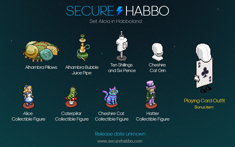 🎩🐱 New NFT set: Alicia in Habboland!

🃏 Bonus: Playing Card Outfit
📅 Release date: TBA
🔗 securehabbo.com