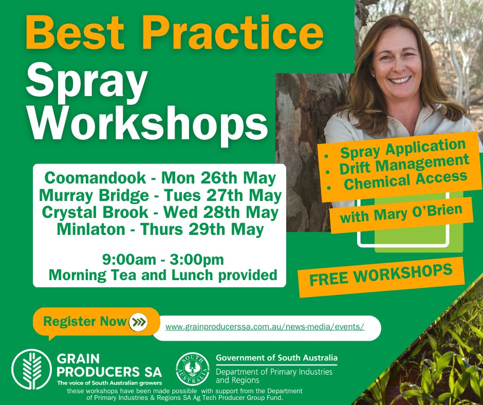 Mary O'Brien (@spraydriftgirl) on Twitter photo Spray workshops coming up in 4 locations in South Australia.
Thanks to <a href="/GrainProducerSA/">Grain Producers SA</a>
To register - grainproducerssa.com.au/news-media/eve…
#getmydrift Spray workshops coming up in 4 locations in South Australia.
Thanks to <a href="/GrainProducerSA/">Grain Producers SA</a>
To register - grainproducerssa.com.au/news-media/eve…
#getmydrift