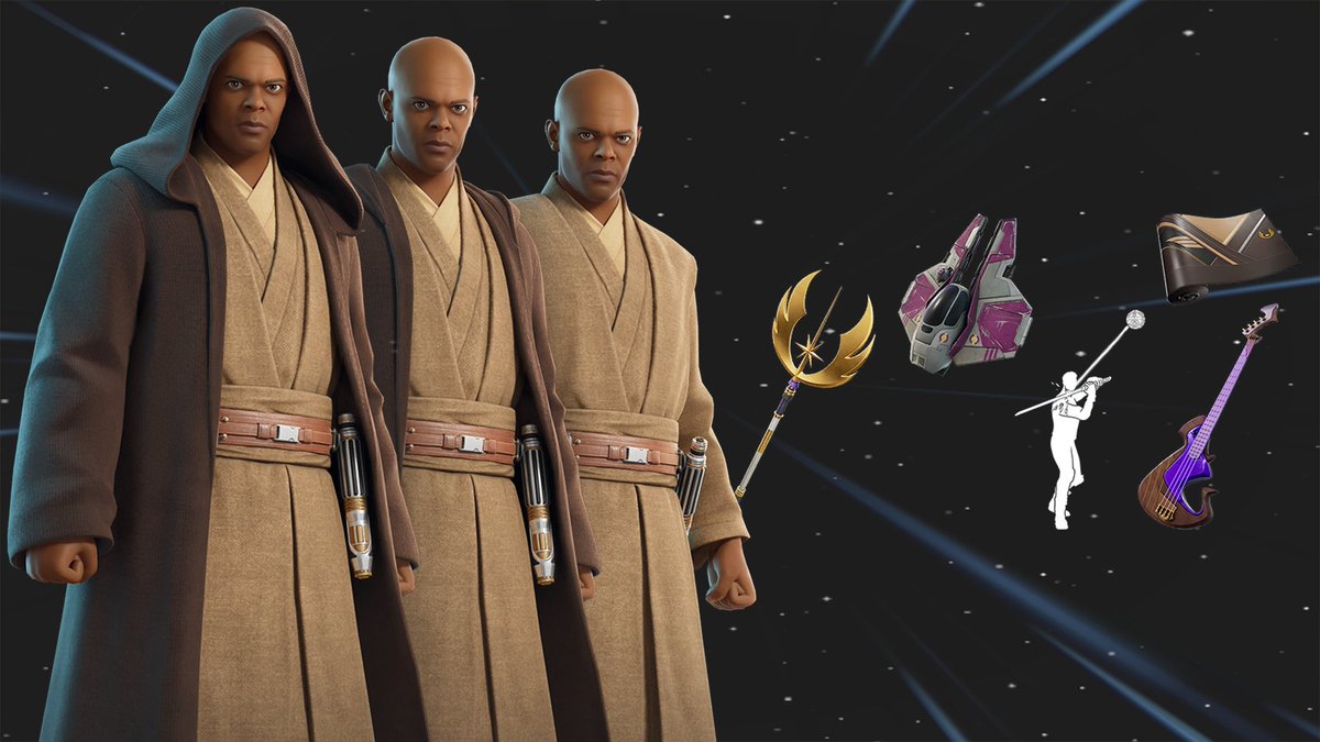 TechVeritass's tweet photo. Fortnite X Star Wars: nuova skin del Maestro Windu in arrivo domani!

#Fortnite #FortniteStarWars #GamingNews https://t.co/GiVX8ELgxD