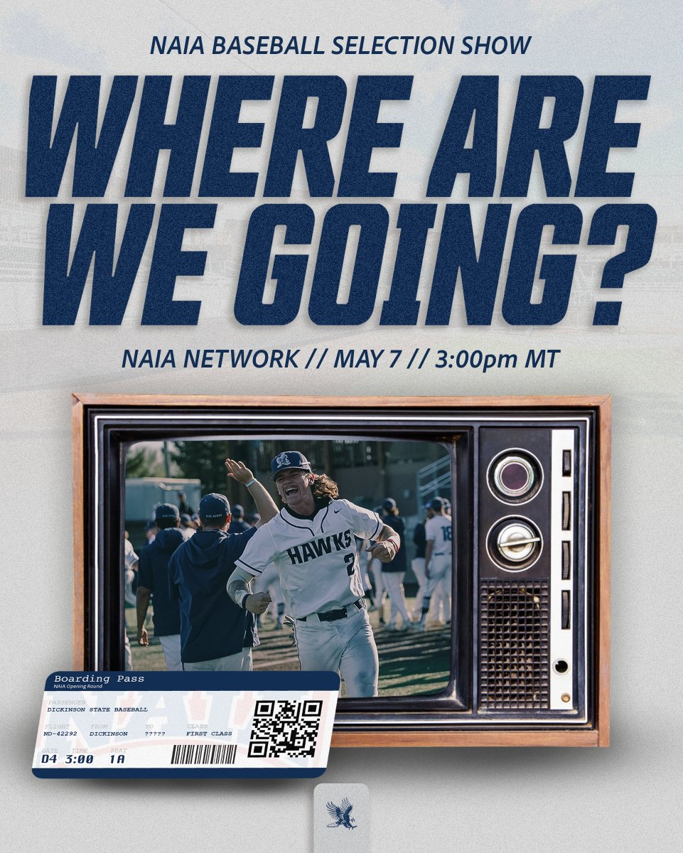 DSU Blue Hawks (@dsubluehawks) on Twitter photo πΊ TUNE IN TIME πΊ
Dust off the dial and switch to the NAIA Networkβit's almost showtime!
Find out WHERE <a href="/BlueHawkBSB/">Blue Hawk Baseball</a> IS HEADED for the NAIA Baseball Opening Round!
ποΈ May 7
π 3:00 PM MT
π‘ NAIA Network - naia.org/sports/shows
#HawksAreUp | #RoadToLewiston πΊ TUNE IN TIME πΊ
Dust off the dial and switch to the NAIA Networkβit's almost showtime!
Find out WHERE <a href="/BlueHawkBSB/">Blue Hawk Baseball</a> IS HEADED for the NAIA Baseball Opening Round!
ποΈ May 7
π 3:00 PM MT
π‘ NAIA Network - naia.org/sports/shows
#HawksAreUp | #RoadToLewiston