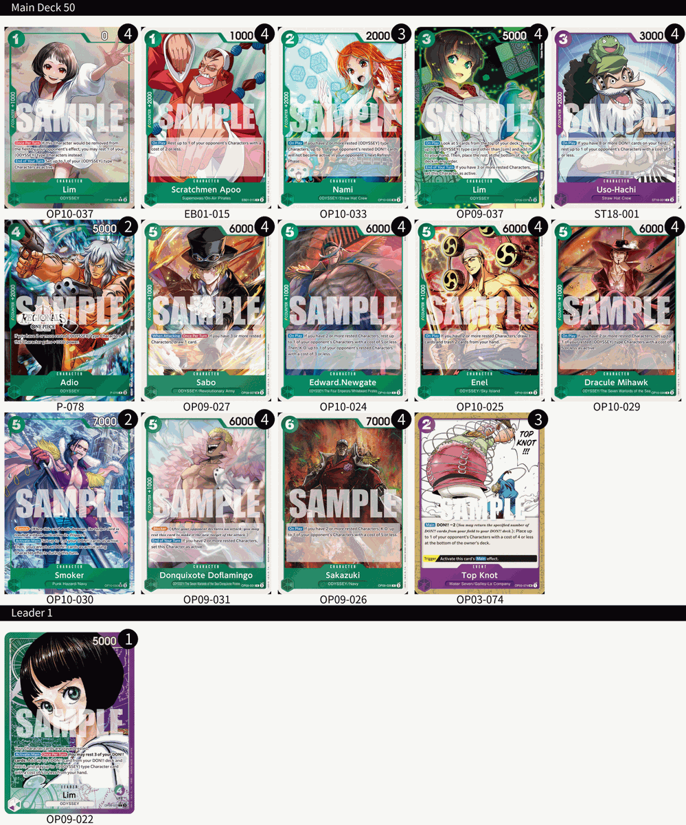 ONEPIECE_tcg_EN's tweet photo. [Deck List]
Hey One Piece Pirates!
Thank you to everyone who joined TAK Games’ Online Treasure Cup on May 4!
Here’s the deck lists the top 2 players used! Congratulations!
Enjoy the treasure won and building up your own crew!
#ONEPIECE
#onepiececardgame https://t.co/IZDVrt3C5I
