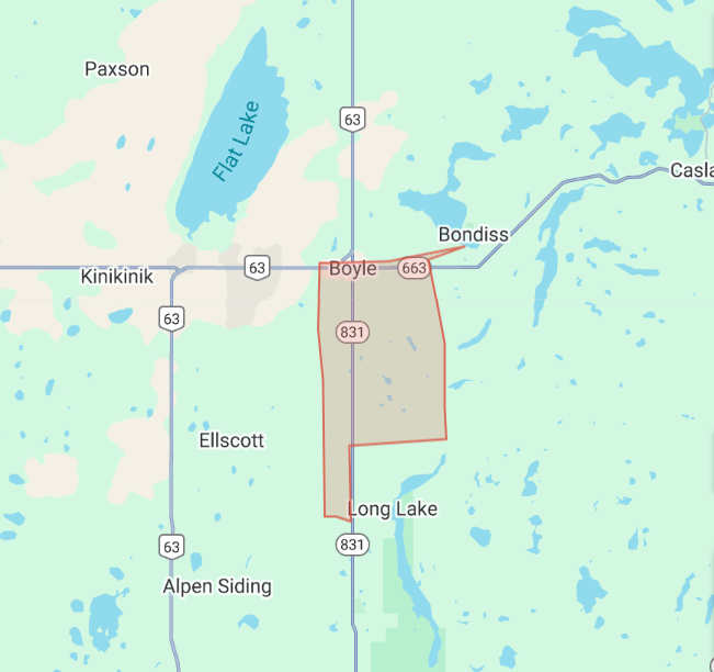 AB_EmergAlert's tweet photo. This is an Alberta Emergency Alert. Athabasca County has issued an Evacuation order due to a Wildfire.

This evacuation order is in effect for everyone in the Village of Boyle and everyone East of Range Road 195 to 193 and South of Township Road 650.

A wildfire is burning south of Boyle along Highway 831 between the Boyle Fishpond and the Ellscott turnoff. The fire is 1 mile south of the village of Boyle and moving North.

If you are evacuated please travel north along Highway 63/55 towards Lac La Biche to the reception centre at Parkland Motels II (10710 101 Ave, Lac la Biche, AB). Buses are staged at the Boyle Hockey Rink to go to the reception centre. If you require assistance to reach the bus please call the village of Boyle office at (780) 689-3643. The Coop gas station is open if you require emergency fuel. Take your pets/ prepare to be away from your home for at least 72 hours.

https://t.co/n18M7gRYtQ #ABemerg #ABfire
