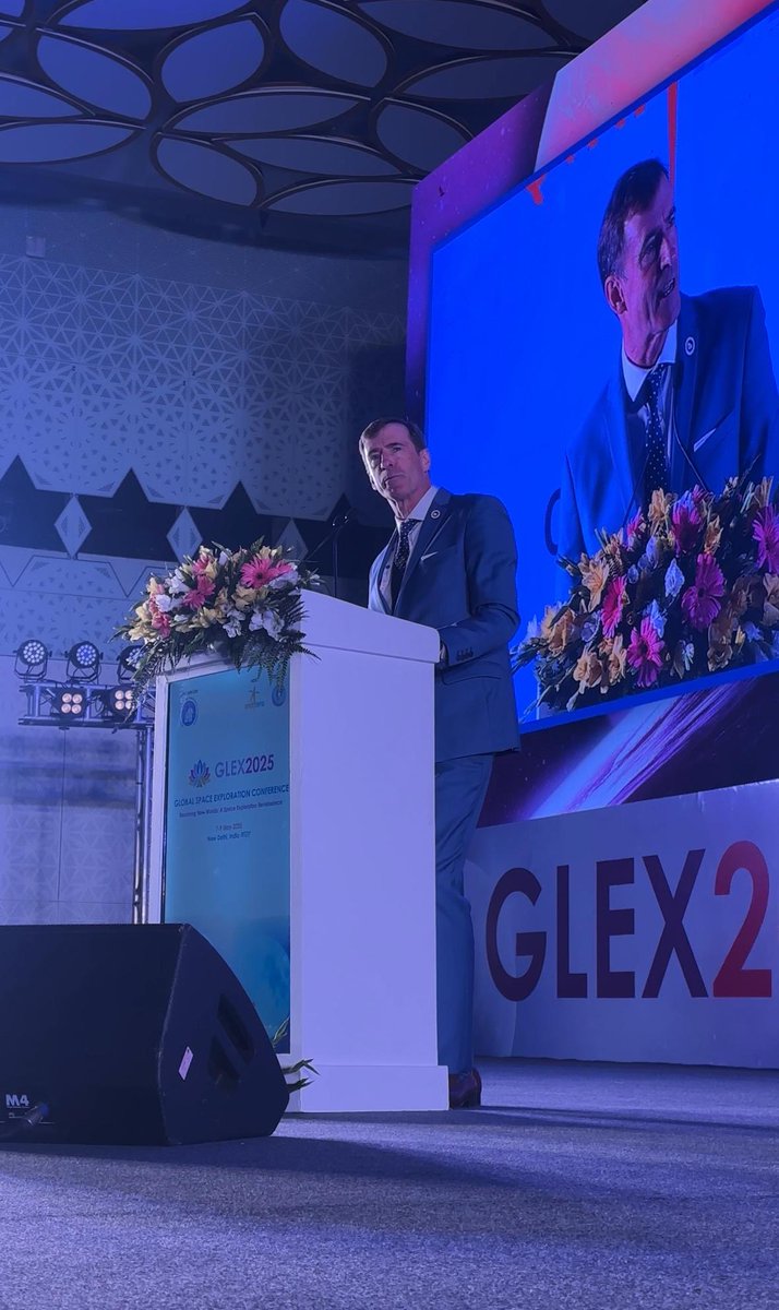 IAF President Clay Mowry thanks the Host <a href="/isro/">ISRO</a> and mentions India’s space achievements “You should be very proud as a country, you have inspired the world with your incredible accomplishments” #GLEX2025