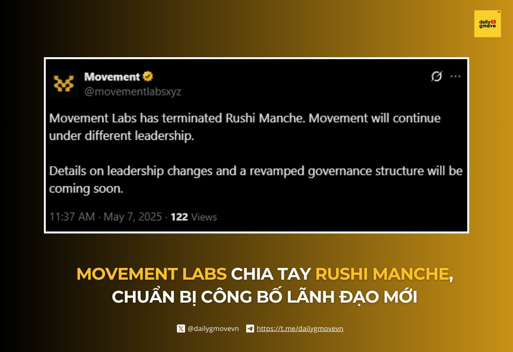 dailygmovevn's tweet image. [TIN NÓNG] @movementlabsxyz chính thức chấm dứt hợp tác với Rushi Manche, chuẩn bị công bố đội ngũ lãnh đạo và cấu trúc quản trị mới

Theo thông báo chính thức từ phía dự án, Movement Labs đã chính thức chấm dứt hợp tác với Rushi Manche – một trong những…