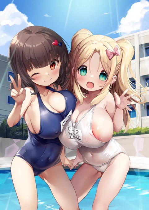 Skebでご依頼頂いたスク水クロエ&メグちゃん 各種差分は支援サイトで見れます!ファンティア   