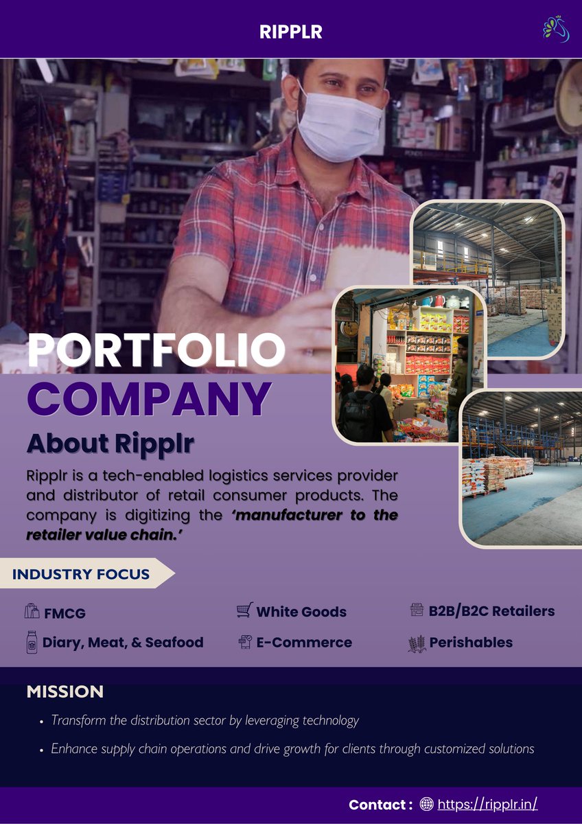 ZephyrPeacock's tweet photo. Company Spotlight | RIPPLR, a Zephyr Peacock India portfolio company, is digitizing the manufacturer to retail value chain in India by providing tech enabled logistics and distribution services for consumer brands.

To know more visit: https://t.co/LEDWoC24Y0 https://t.co/wpmIFBc7tL