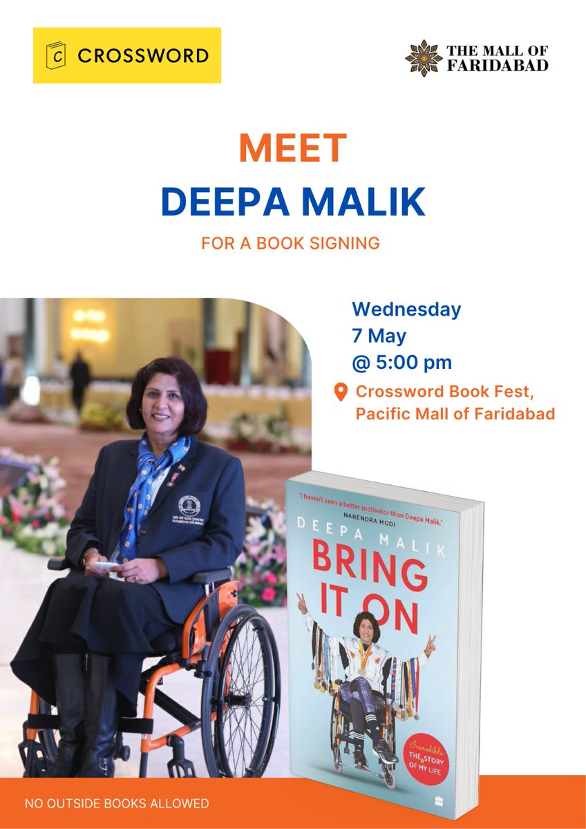 Eagerly looking forward to meeting everyone for a book signing and meet &amp; greet for my autobiography #BringItOn at the #CrosswordBookFest 📚💫

📅 Wednesday, 7 May
⏰ 5:00 PM
📍 Crossword Book Fest, The Mall of Faridabad.

Come and get your copy signed!
See you there! 💛✨