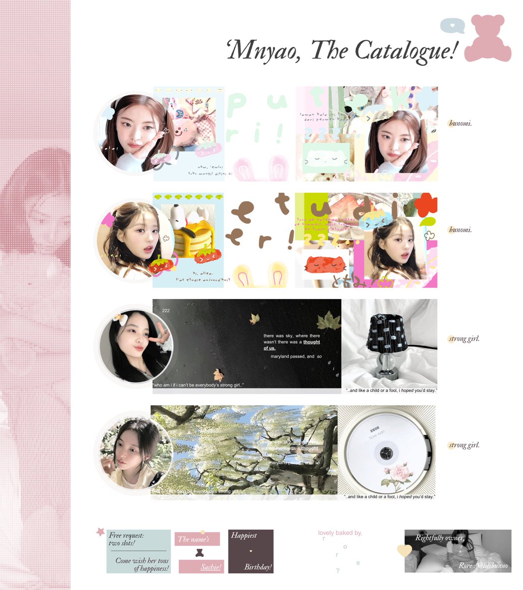 ‘NLO KiTTEN!  ૮^ྀིᱹ ᱹ♡১ repost? / #zonauang

today is <a href="/kiuttycat/">sachie.</a>’s birthday (yay! may you be happier! <3), rore ada 2 slot FREE REQUEST layout. ikut ramein aio! scroll for more. 

📓 dm <a href="/LiLiBUNNO/">LOLE! Ი𐑼</a>. 
📓 8.00 pm wib.