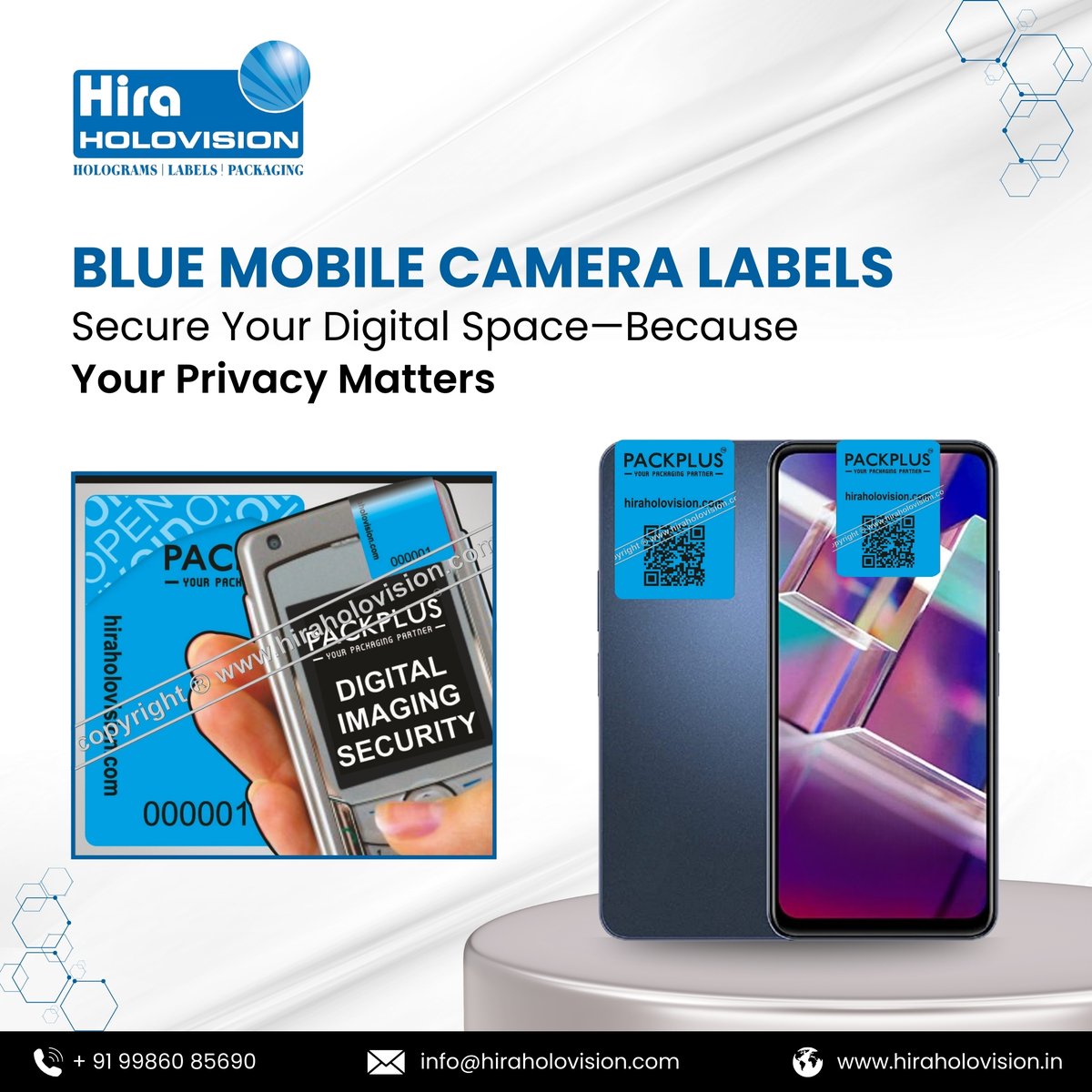 HHolovision's tweet image. Our Blue Mobile Camera Labels offer sleek protection against unauthorized camera access—perfect for your work phone or personal device.
visit- hiraholovision.in/products/packp…
#hiraholovision #mobilecameralabels #MobileCameraPrivacy #CameraPrivacySticker #TamperEvidentLabel