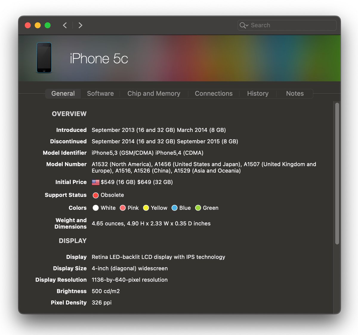 Sharing a quick update on the next version of Mactracker. Along with the latest Apple hardware, I'm adding new features like color swatches. Color swatches are included for most Mac models as well as all iPhone, iPad, Apple Watch, &amp; HomePod devices. More to be added. Coming soon!