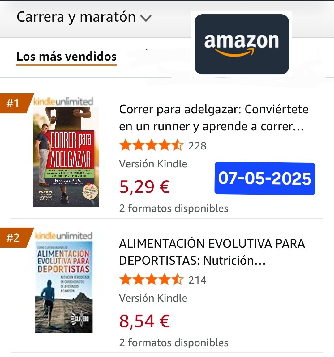 franciscoabian's tweet image. ¡Ole!  ¡Por cuadragésima vez &quot;CORRER PARA ADELGAZAR&quot; número 1 en ventas en Amazon en categoría &quot;Carrera y maratón&quot; en formato ebook! 😃😃🏃‍♂️🏃‍♂️🏃‍♀️🏃‍♀️📚📚📚
@ForrestFran_ #ForrestFran 
#correrparaadelgazar  💪💪🏃‍♂️🏃‍♂️🏃‍♀️🏃‍♀️
#correrparamantenerseenforma 

amazon.es/gp/aw/d/B08KR3…