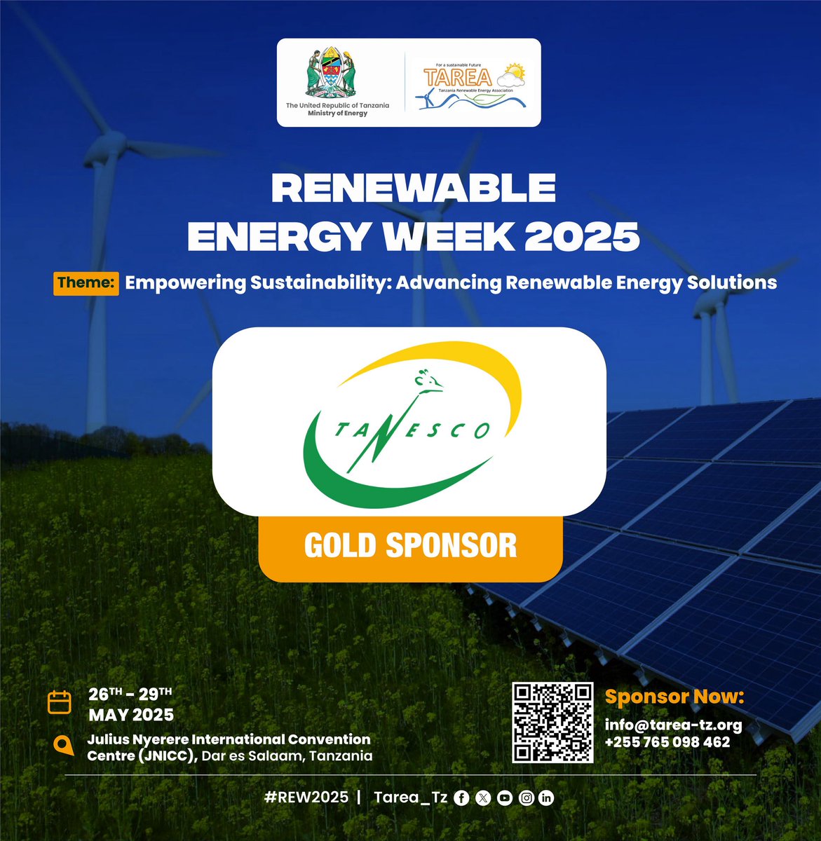 TAREA is proud to announce <a href="/Tanescoyetu/">TANESCO</a> as an official Gold Sponsor for Renewable Energy Week

RenewableEnergyWeek.or.tz

Join us on 28th and 29th May 2025 at the JNICC in Tanzania to be part of networking hub for technical workforce professionals in the renewable energy industry.