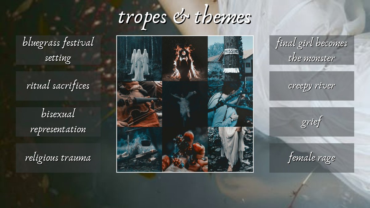 RachelxRussell's tweet image. an #agentsguide to WE FEED THE RIVER, my MaXXXine meets Midsommar adult Midwest folk horror—hitting inboxes this summer!
featuring:
🍂 a bluegrass festival
🍂 cults
🍂 female rage
🍂 a dash of romance
🍂 & a speculative twist ending
#questpit #agentguide