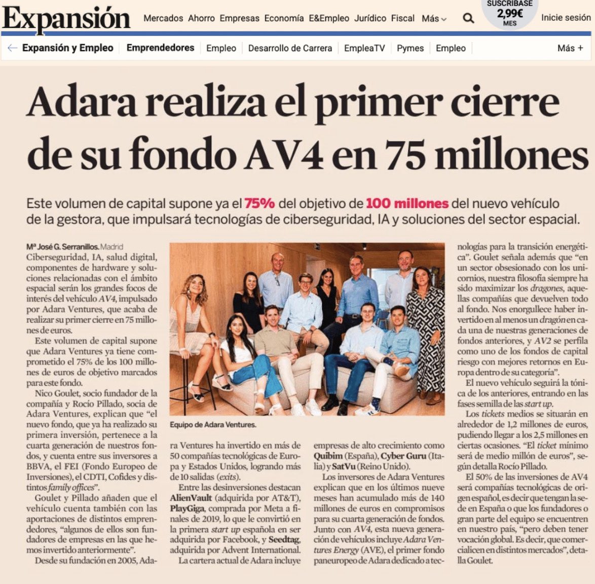 Cerrar un fondo es celebrar el trabajo silencioso de muchos meses. De cientos de conversaciones, decisiones y compromiso con una tesis a largo plazo.

En Adara ya vamos por el cuarto.
Y seguimos apostando por lo que creemos:
Emprendedores técnicos, deeptech real, impacto global.