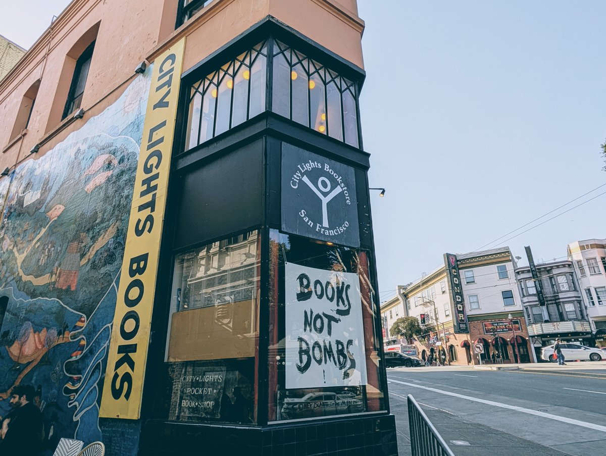 Visited the terrific <a href="/CityLightsBooks/">City Lights Books</a> in SFO again. 

Which other bookstore becomes a gathering place for readers, writers, artists, and activists, puts out calls to read all over, and has a 'Free Thinkers' section in the children's aisle?