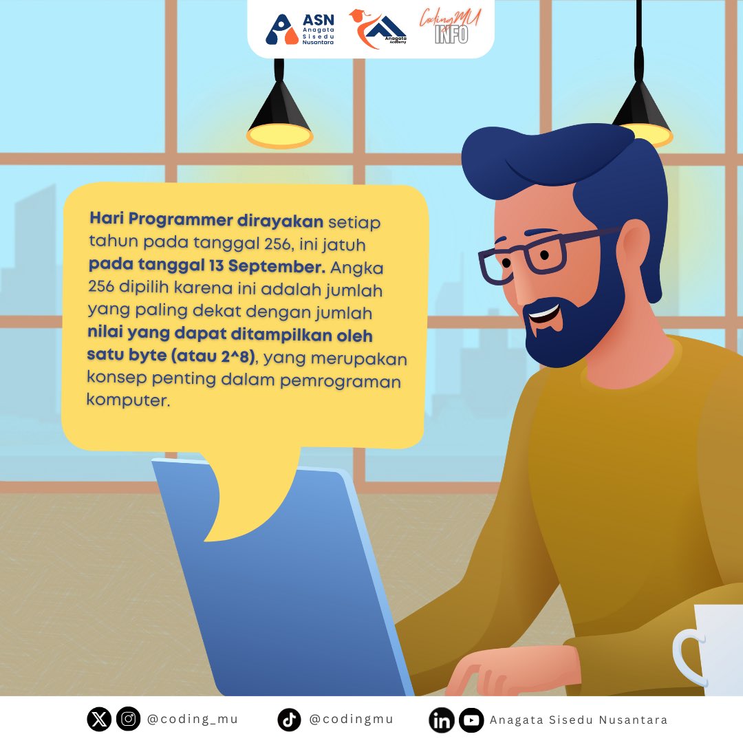 coding_mu's tweet image. Kamu tau nggak sih? Ternyata programmer punya hari spesial juga lho! 🧐

Dan kerennya, dirayakan tiap tanggal 256! 🤯

#ASN #CodingMU #funfact #trivia #edukasi #sejarah #belajar #coding #codingindonesia #programmer #komputer #13september #hariprogrammer