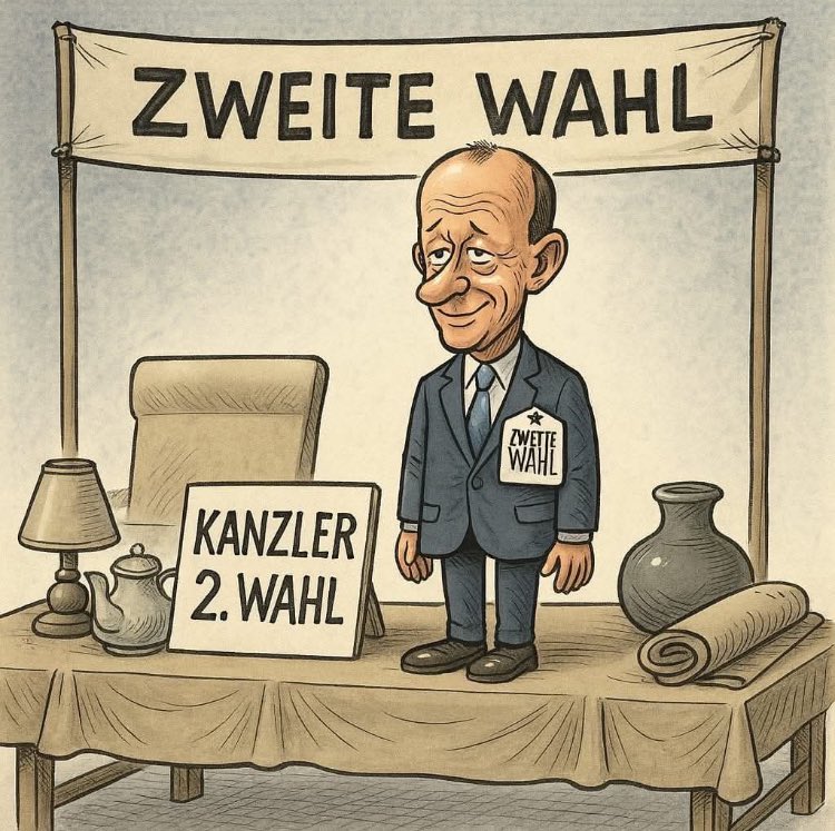 „Augsburger Puppenkiste“. Was für ein Schauspiel um #merz, der letztendlich auch nur ein Vertreter des „Weiter so“ ist. 
Die vielen Probleme und Missstände im Land bleiben auch mit seiner Wahl als Kanzler ungelöst. Ein Phänomen welches in den letzten Jahrzehnten in #deutschland