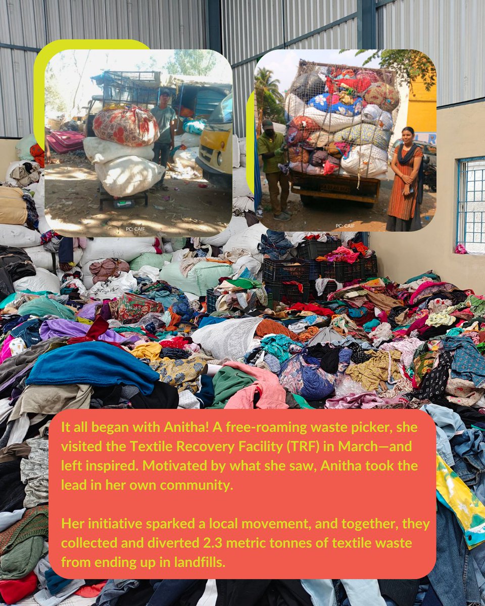 Saamuhika Shakti (@saamuhikashakti) on Twitter photo The Textile Recovery Facility (TRF), set up by Saamuhika Shakti partner <a href="/ApparelCircular/">Circular Apparel Innovations</a> and managed by Indumathi, is expanding its reach—now sourcing textile waste from waste pickers outside the <a href="/Hasiru_Dala/">Hasiru Dala</a> network, also our partner.
It all began when Anitha, a free-roaming The Textile Recovery Facility (TRF), set up by Saamuhika Shakti partner <a href="/ApparelCircular/">Circular Apparel Innovations</a> and managed by Indumathi, is expanding its reach—now sourcing textile waste from waste pickers outside the <a href="/Hasiru_Dala/">Hasiru Dala</a> network, also our partner.
It all began when Anitha, a free-roaming
