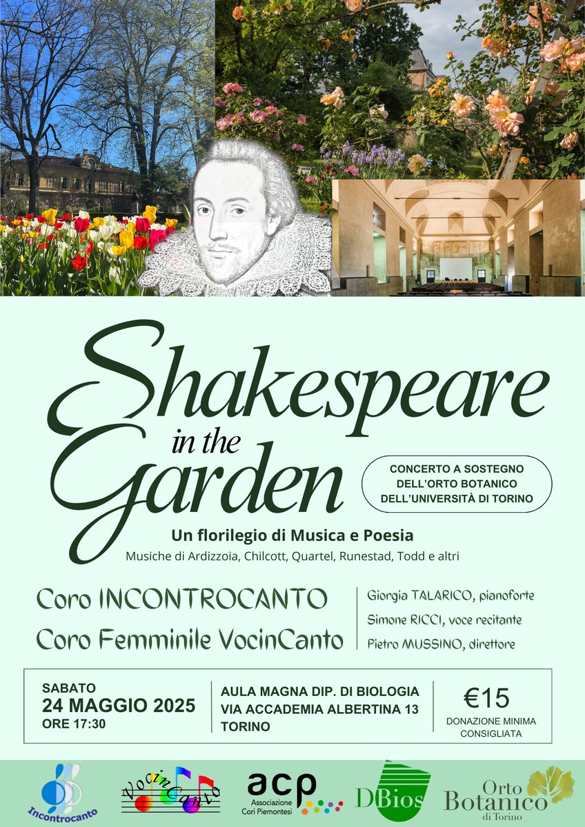 @DBIOSUnito (@dbiosunito) on Twitter photo Shakespeare in the garden: un florilegio di musica e poesia - Concerto a sostegno dell'Orto Botanico dell'Università di Torino
Sabato 24 maggio 2025 ore 17:30 presso l'Aula Magna del DBIOS
<a href="/unito/">Università di Torino</a> Shakespeare in the garden: un florilegio di musica e poesia - Concerto a sostegno dell'Orto Botanico dell'Università di Torino
Sabato 24 maggio 2025 ore 17:30 presso l'Aula Magna del DBIOS
<a href="/unito/">Università di Torino</a>