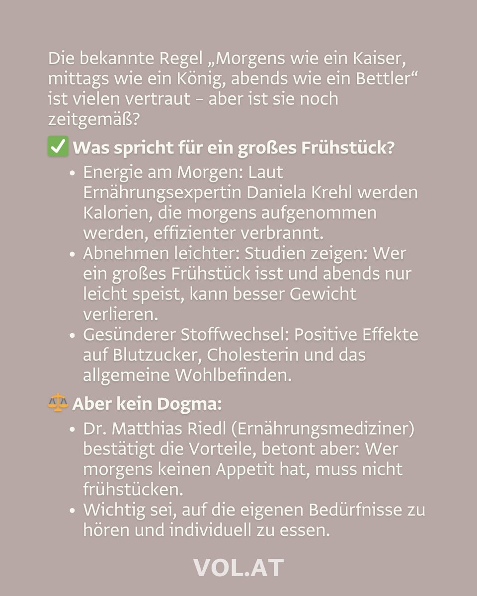 Der Spruch "Morgens wie ein Kaiser, mittags wie ein König, abends wie ein Bettler" bekommt wissenschaftliche Rückendeckung! Mehr dazu: bit.ly/3GDvVEt