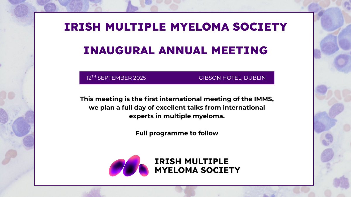 Siobhan Glavey (@siobhanglavey) on Twitter photo The inaugural meeting of <a href="/irishmyelomasoc/">Irish Multiple Myeloma Society</a> will take place September 12th in Dublin. Open to HCPs/trainees working with myeloma patients, a wonderful panel of speakers promises to make this a great meeting 🇮🇪 #mmsm The inaugural meeting of <a href="/irishmyelomasoc/">Irish Multiple Myeloma Society</a> will take place September 12th in Dublin. Open to HCPs/trainees working with myeloma patients, a wonderful panel of speakers promises to make this a great meeting 🇮🇪 #mmsm