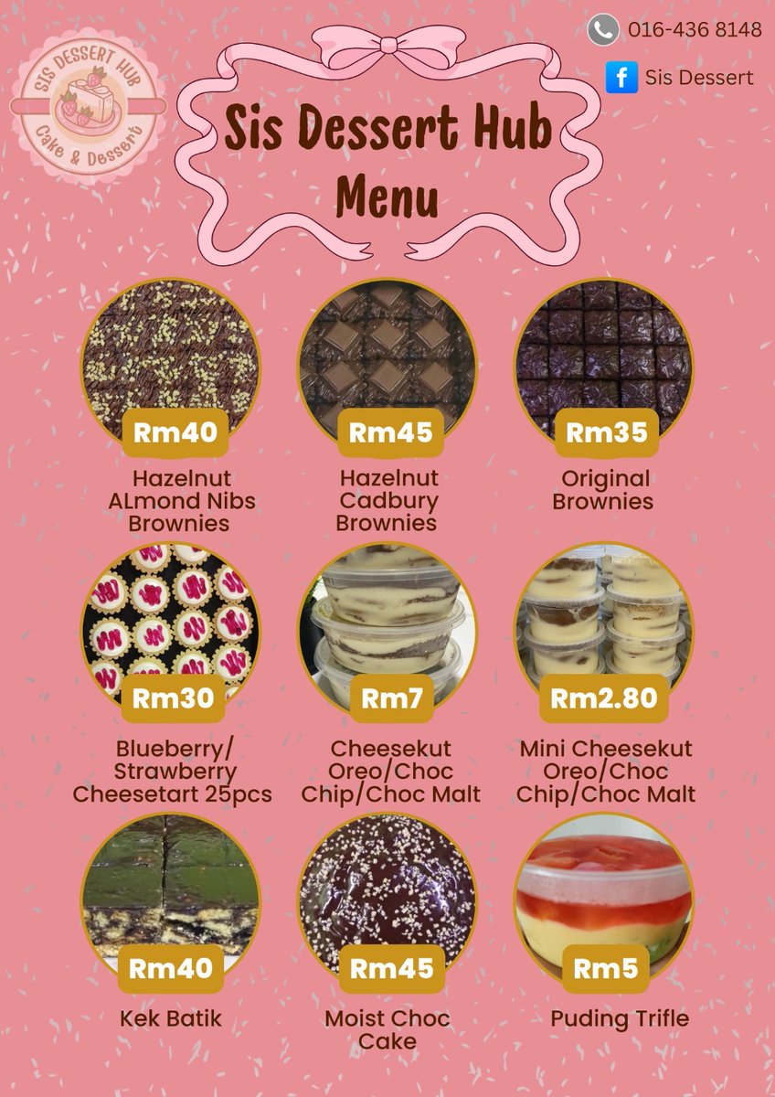 faraharfoz's tweet photo. Assalammualaikum

Open order pelbagai dessert 💕

Jika berminat boleh tekan link ws dibawah 
https://t.co/TXYZPwEFTm

#sisdesserthub https://t.co/czCl4uKUA8