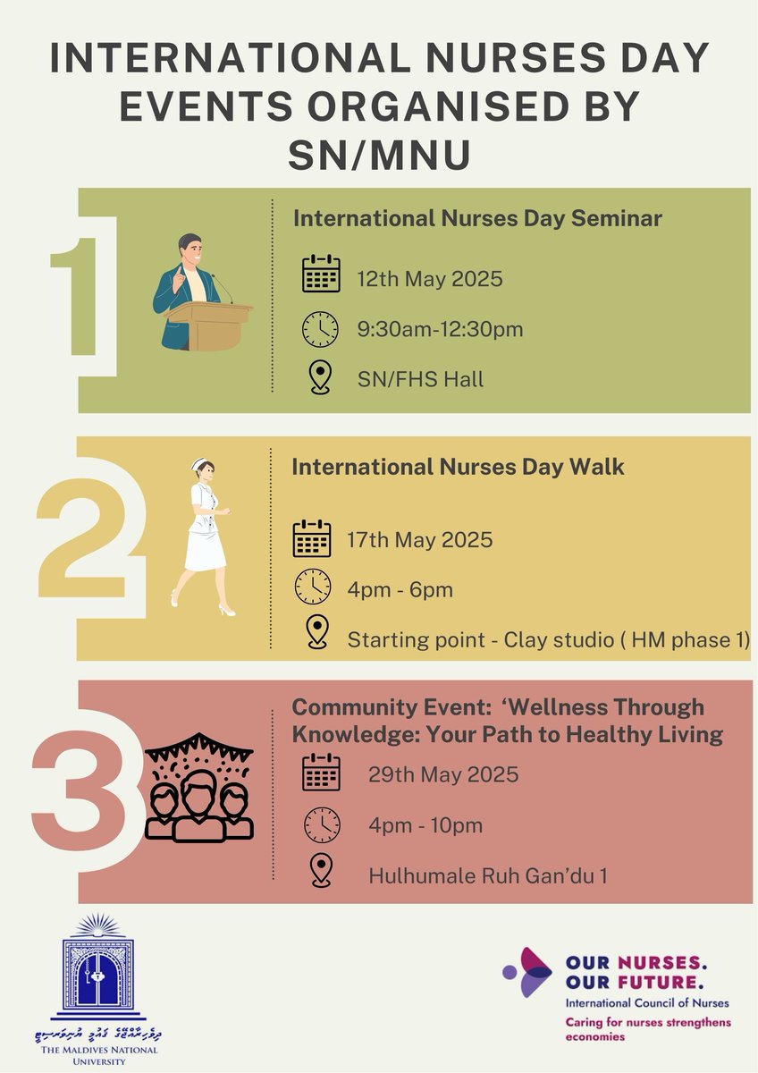 🩺✨ Celebrate International Nurses Day 2025 with SN/MNU! ✨🩺

This year, we come together under the global theme:
“Our Nurses. Our Future. Caring for Nurses Strengthens Economies.” <a href="/MNUedu/">The Maldives National University</a> <a href="/MNUSU/">MNU Students' Union</a> <a href="/mna_nurses_/">Maldivian Nurses Association</a> <a href="/CNurseVolunteer/">Community Nurse Volunteers</a>
