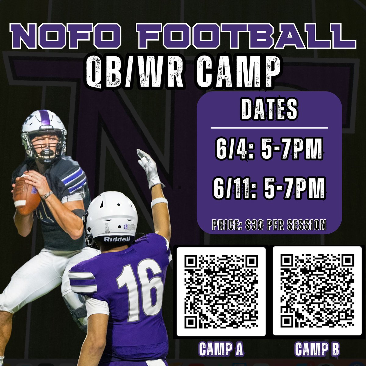 First Youth Camp this summer is coming soon. Offensive skill players - ages 8-14.