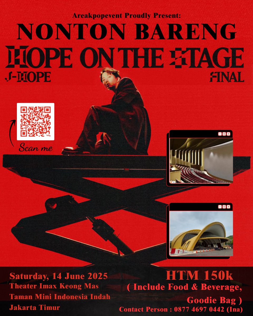 Areakpopevent X Teater IMAX Keong Emas Proudly Present:

“Nobar Hope On The Stage Finale in Goyang Stadium”

🗓 : Saturday - 14 Juni 2025
⏰ : 14:00 WIB - end
📍  : Big Screen 21,5 x 29.3 M at Teater IMAX Keong Emas, Taman Mini Indonesia Indah, Jakarta Timur

Yuk ikutan 😍