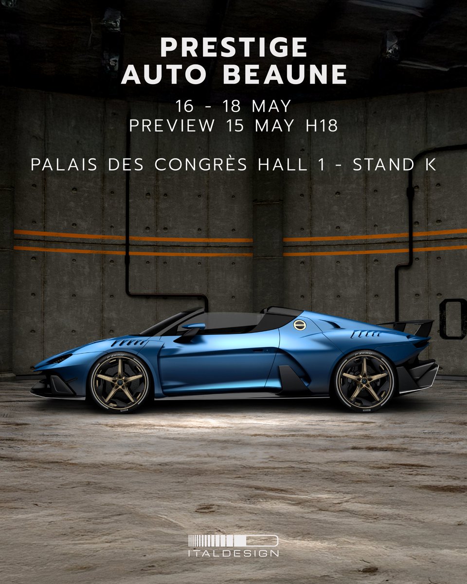 Italdesign at Prestige Auto Beaune with Zerouno Duerta and Quintessenza.

From the preview on May 15 at 6PM to the public days, May 16–18, 10AM–7PM, come see us in Hall 1, Stand K and discover our visionary innovation.

prestigeautobeaune.com

#Italdesign #BEIDENEERS