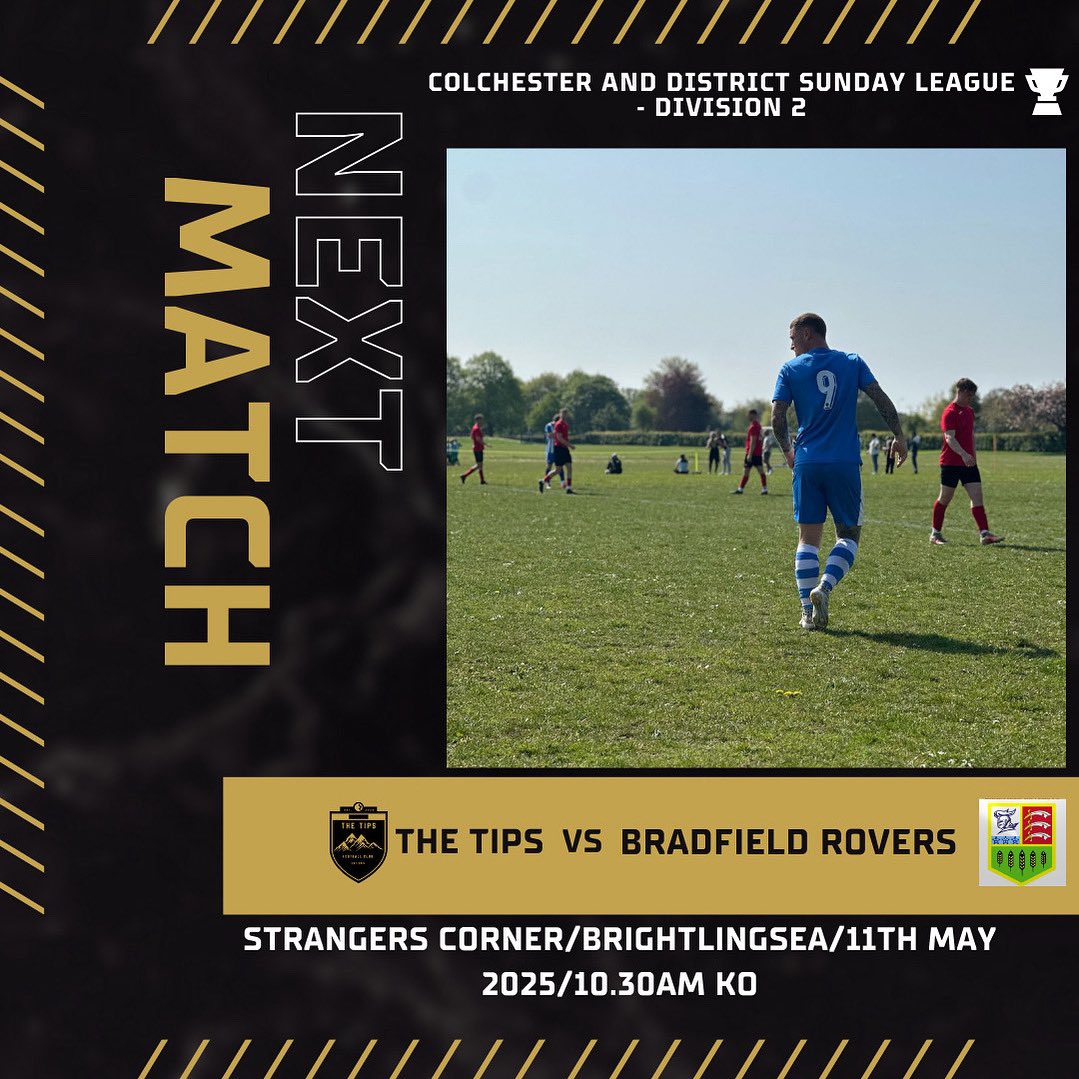 With Toosey confirmed champions 2nd is guaranteed for the Tips but 3 league games remain regardless, we’ll be looking to finish the season strong with our last home game of the campaign, get over to strangers corner Sunday and to the Yachtsman after for a few 🍻 #Upthetips