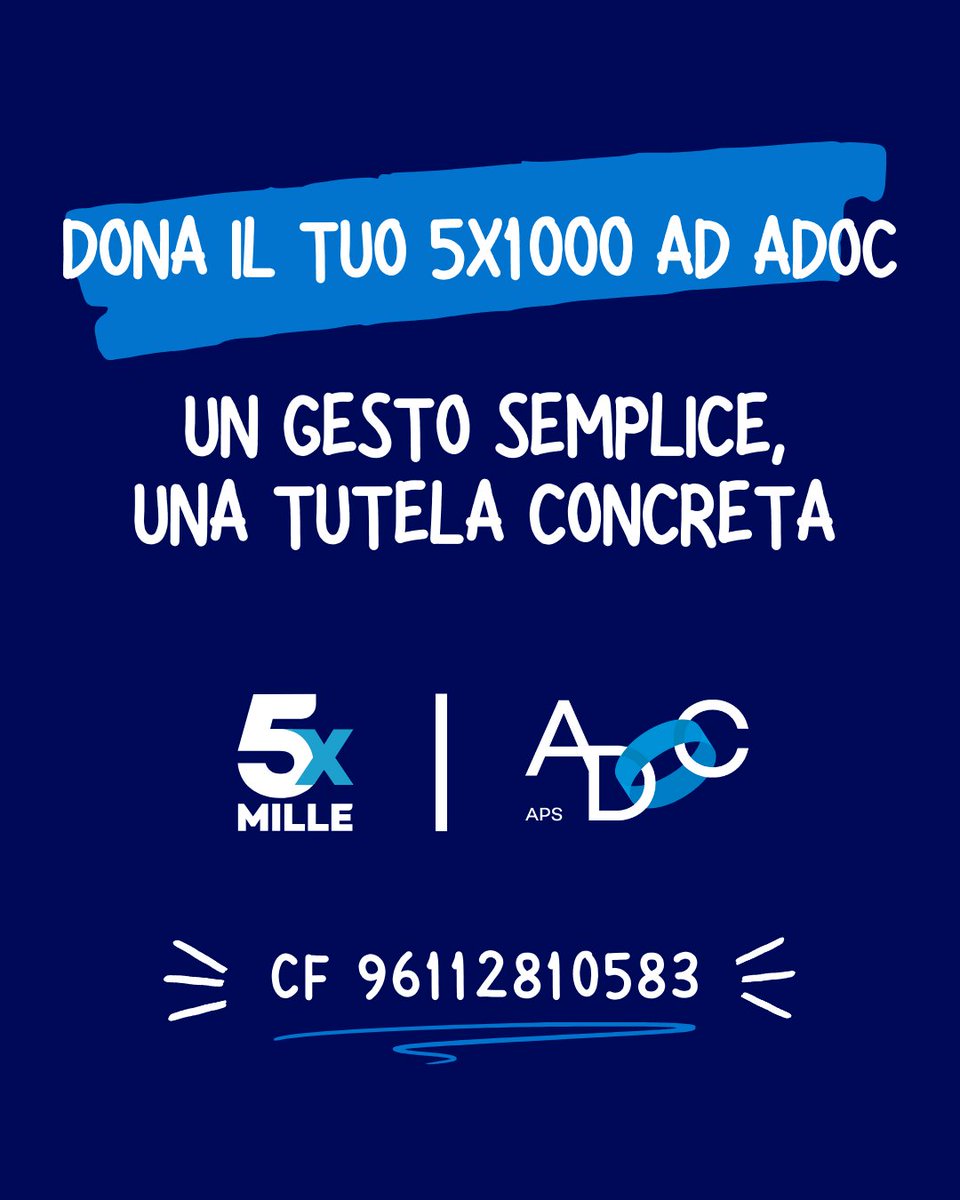 𝗖𝗼𝗻 𝗶𝗹 𝘁𝘂𝗼 𝟱𝘅𝟭𝟬𝟬𝟬 𝗮𝗱 𝗔𝗗𝗢𝗖 𝗮𝗶𝘂𝘁𝗶 𝗮 𝗱𝗮𝗿𝗲 𝘃𝗼𝗰𝗲 𝗮 𝗰𝗵𝗶 𝗲̀ 𝗽𝗶𝘂̀ 𝗳𝗿𝗮𝗴𝗶𝗹𝗲. 𝗡𝗲𝗹 𝘁𝘂𝗼 𝟳𝟯𝟬 𝘀𝗰𝗿𝗶𝘃𝗶 𝗶𝗹 𝗻𝗼𝘀𝘁𝗿𝗼 𝗖𝗙 𝟵𝟲𝟭𝟭𝟮𝟴𝟭𝟬𝟱𝟴𝟯
Un gesto semplice, una tutela concreta.